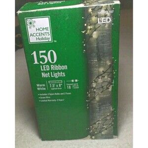 Home Accents Holiday 150 LED Ribbon Net Lights Warm White 7.5x8ft Green Wire